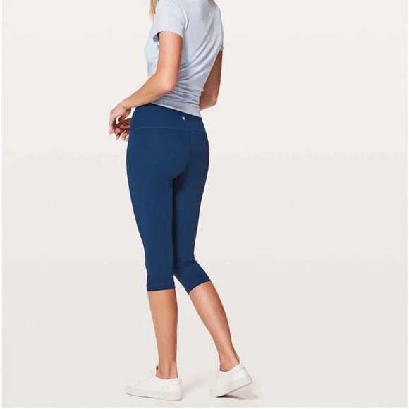Lululemon Wunder Under Cropped Leggings Hi Rise Tights Luxtreme 17" Onyx Blue 6 - Picture 5 of 7